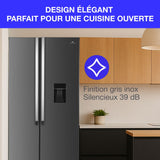 Réfrigérateur américain CONTINENTAL EDISON - CERA532NFIX-Total No Frost (Sans givre)- 529L - L90cm xH177cm - Moteur inverter-Inox