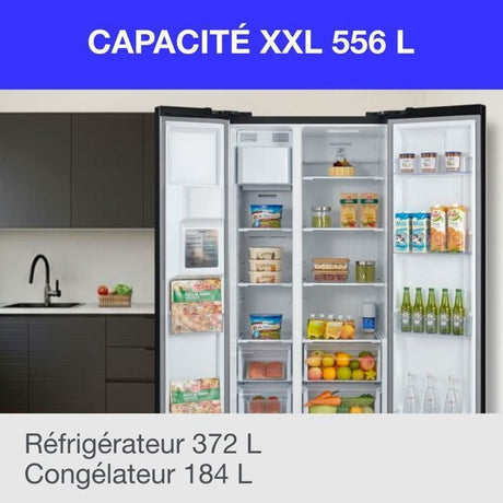Réfrigérateur américain - CONTINENTAL EDISON - CERANF556B1 - Distributeur eau / glaçons - Classe E - 91,1 x 70,6 x 178 cm - Noir