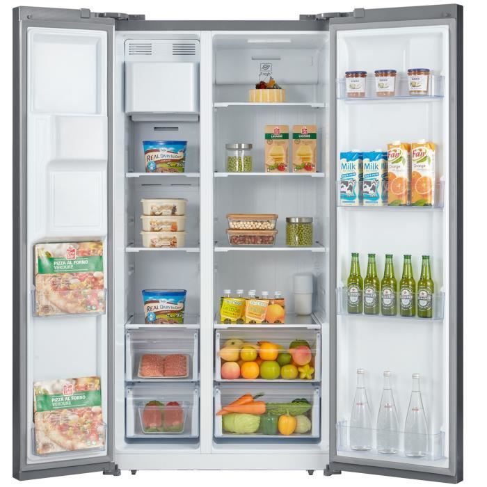 Réfrigérateur américain - CONTINENTAL EDISON - CERANF556IX1 - Distributeur eau / glaçons - Classe E - 91,1 x 70,6 x 178 cm - Silver