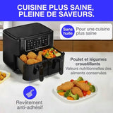 Airfryer Friteuse a Air Sans huile CONTINENTAL EDISON - CERFRSH24002CB - 9 L - Double bacs - 2400W - Noir