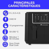 Airfryer Friteuse a Air Sans huile CONTINENTAL EDISON - CERFRSH24002CB - 9 L - Double bacs - 2400W - Noir