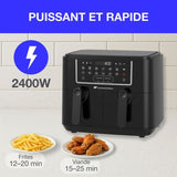 Airfryer Friteuse a Air Sans huile CONTINENTAL EDISON - CERFRSH24002CB - 9 L - Double bacs - 2400W - Noir