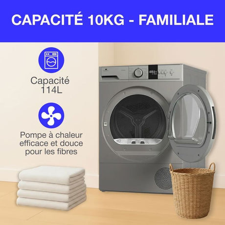 Seche-linge pompe a chaleur CONTINENTAL EDISON CESL10PCS2 - 10 kg - 60 cm - Classe E - Silver