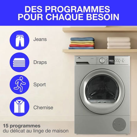 Seche-linge pompe a chaleur CONTINENTAL EDISON CESL10PCS2 - 10 kg - 60 cm - Classe E - Silver