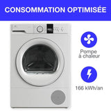 Seche-linge pompe a chaleur CONTINENTAL EDISON CESL10PCW2 - 10 kg - 60 cm - Classe E - Blanc