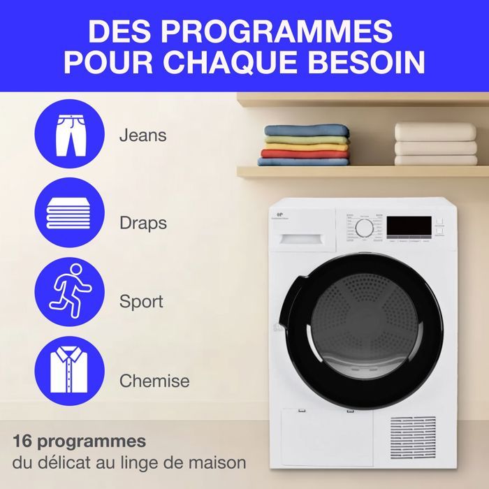 Seche-linge pompe a chaleur CONTINENTAL EDISON CESL8PCWD - 8 kg - 60 cm - Classe D - Blanc