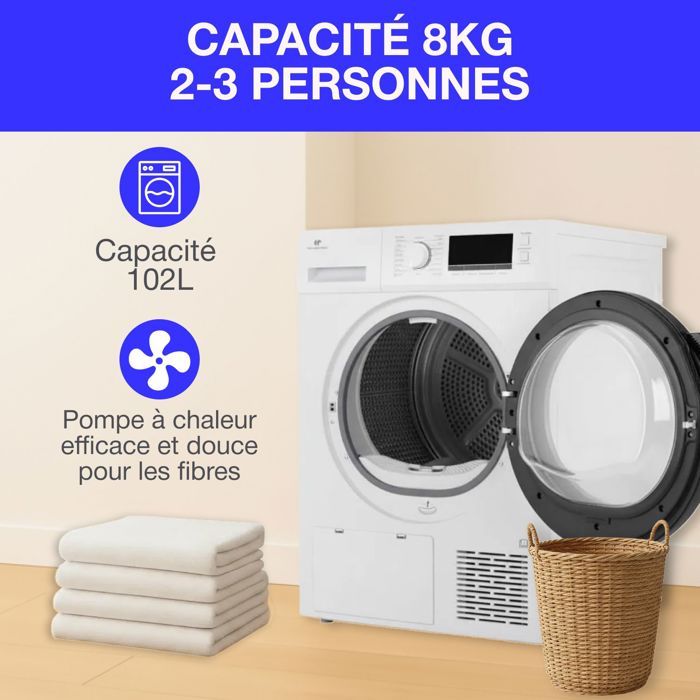 Seche-linge pompe a chaleur CONTINENTAL EDISON CESL8PCWD - 8 kg - 60 cm - Classe D - Blanc