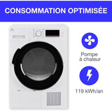 Seche-linge pompe a chaleur CONTINENTAL EDISON CESL8PCWD - 8 kg - 60 cm - Classe D - Blanc