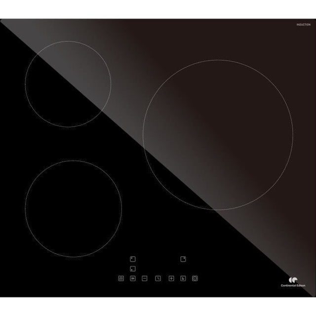 CONTINENTAL EDISON Table induction CETI3B28 3 zones, 6600W - 3 boosters - 3 minuteurs - noir
