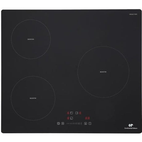 Plaque induction 3 foyers CONTINENTAL EDISON 6200W - 59 x 52 cm - 3 timers - 3 boosters - noir