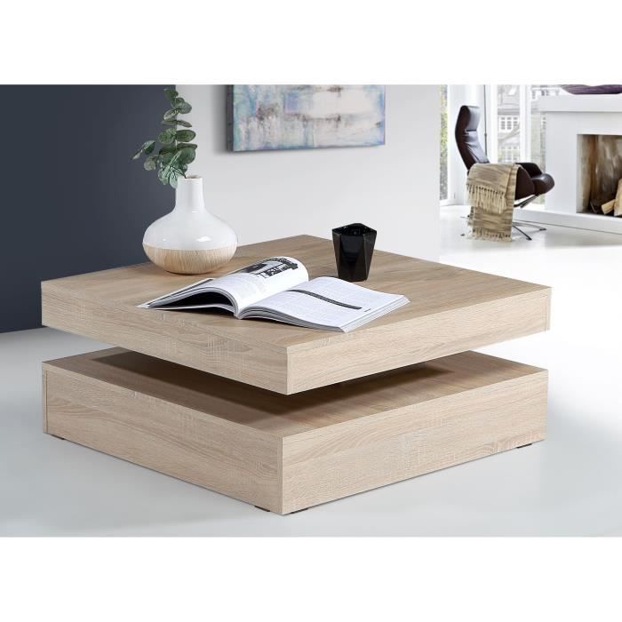 Table basse plateau rotatif - Carré - Chene - 78 x 78 x 36 cm - COFFEE