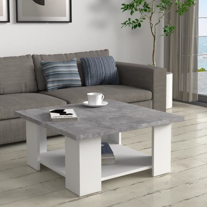 Table basse PILVI - Blanc et bÈton clair - Contemporain - L 67 x P 67 x H 31 cm