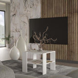 Table basse PILVI 2 Plateaux - Style contemporain - Particules mÈlaminÈ - DÈcor Blanc - L 55 x P 55 x H 45 cm