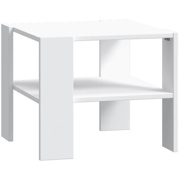 Table basse PILVI 2 Plateaux - Style contemporain - Particules mÈlaminÈ - DÈcor Blanc - L 55 x P 55 x H 45 cm