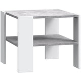 Table basse PILVI 2 Plateaux - Style contemporain - Particules mÈlaminÈ - DÈcor Blanc et bÈton clair - L 55 x P 55 x H 45 cm