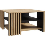 Table basse CARDIGAN - DÈcor chene artisan et noir - L80 x P80 x H45 cm - PoignÈes en mÈtal noir