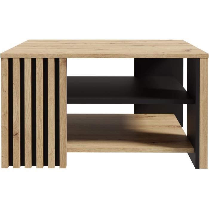 Table basse CARDIGAN - DÈcor chene artisan et noir - L80 x P80 x H45 cm - PoignÈes en mÈtal noir