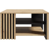 Table basse CARDIGAN - DÈcor chene artisan et noir - L80 x P80 x H45 cm - PoignÈes en mÈtal noir