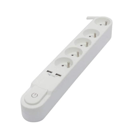 CHACON Bloc multiprise 5 prises 16 A avec interrupteur, 2 ports USB et câble 3 m HO5VV-F 3x1,5 mm˛ noir