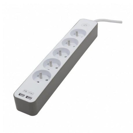 CHACON Bloc multiprise 5 prises 16 A avec 2 ports USB et câble 1,5 m HO5VV-F 3x1,5 mm˛ blanc et brun