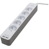 CHACON Bloc multiprise 5 prises 16 A avec 2 ports USB et câble 1,5 m HO5VV-F 3x1,5 mm˛ blanc et brun