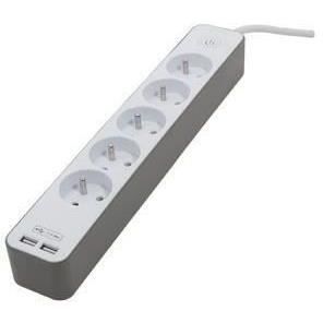 CHACON Bloc multiprise 5 prises 16 A avec 2 ports USB et câble 1,5 m HO5VV-F 3x1,5 mm˛ blanc et brun
