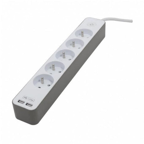 CHACON Bloc multiprise 5 prises 16 A avec 2 ports USB et câble 1,5 m HO5VV-F 3x1,5 mm˛ blanc et brun