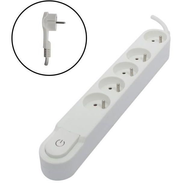 CHACON Bloc multiprise 5 prises 16 A avec interrupteur, fiche plate, câble 1,5 m HO5VV-F 3x1,5 mm˛ blanc