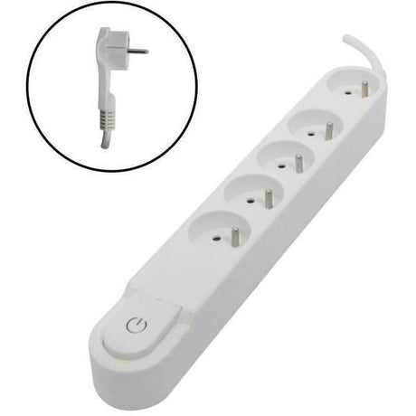 CHACON Bloc multiprise 5 prises 16 A avec interrupteur, fiche plate, câble 1,5 m HO5VV-F 3x1,5 mm˛ blanc