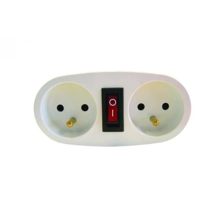 CHACON Prise biplite 2x16A avec interrupteur blanc