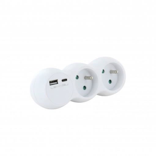 Lot 2 domino CHACON - 47002 - 2x16A avec USB-A +USB-C - Blanc (FR)