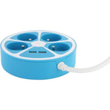 Multiprise design circulaire - CHACON -  4X16 A - Cordon 1,5 m - Avec 2 USB-A + Interrupteur - Bleu