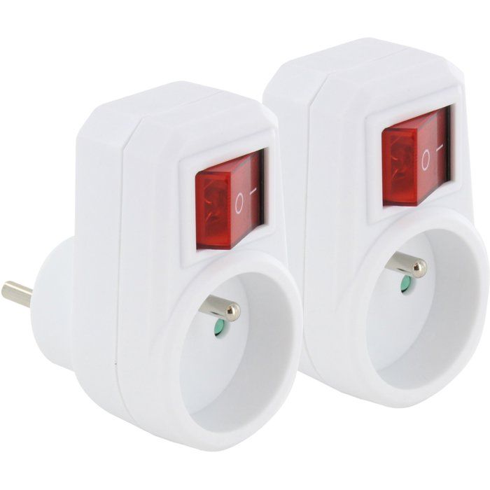 Lot de 2 prises murales - CHACON - 1X16A - Avec interrupteur - 3500 W max - Intérieur