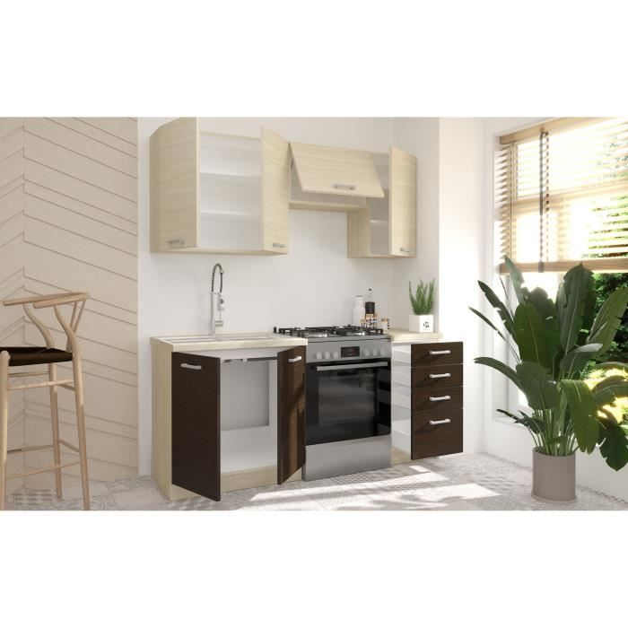 CHAMONIX Cuisine complete 180cm 5 ÈlÈments - DÈcor chene clair - L180 x P52 x H82 cm - Plan de travail non inclus