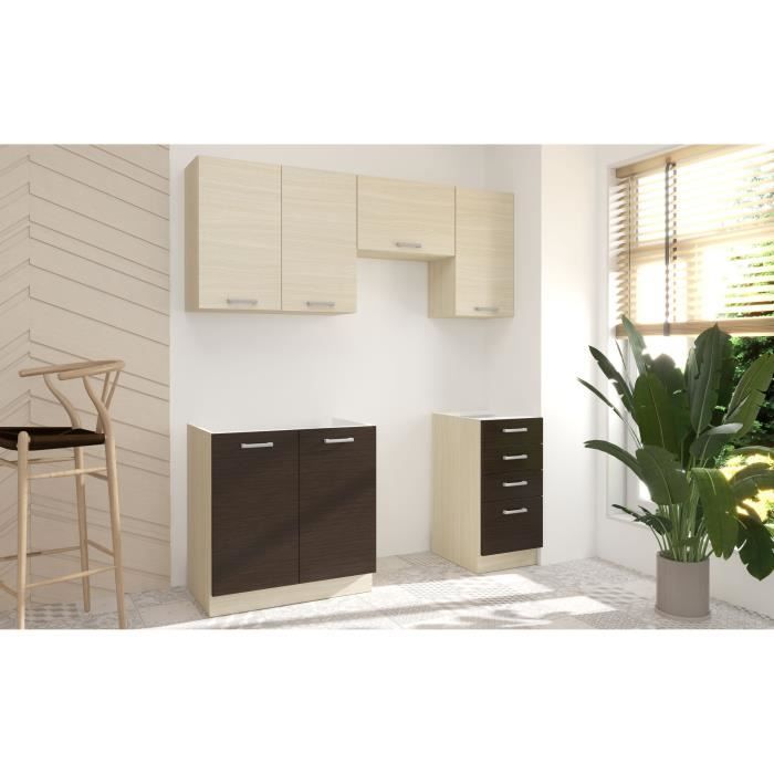 CHAMONIX Cuisine complete 180cm 5 ÈlÈments - DÈcor chene clair - L180 x P52 x H82 cm - Plan de travail non inclus