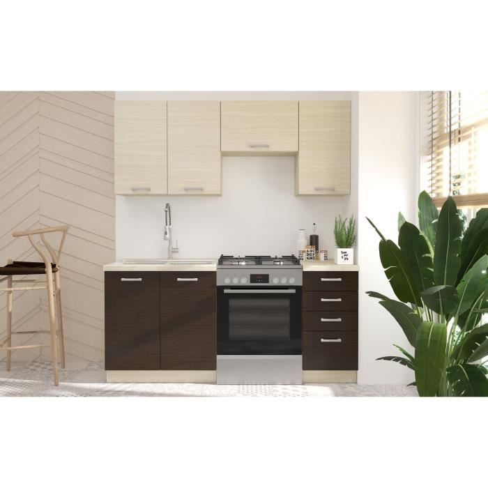 CHAMONIX Cuisine complete 180cm 5 ÈlÈments - DÈcor chene clair - L180 x P52 x H82 cm - Plan de travail non inclus