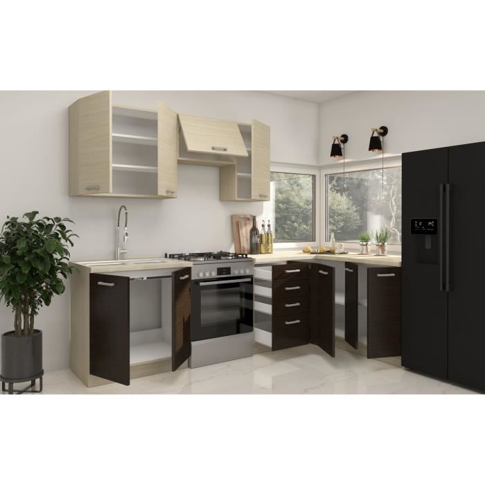 CHAMONIX Cuisine complete d'angle rÈversible (gauche / droit) - DÈcor chene - L400 x P52 x H82 cm - Plan de travail non inclus