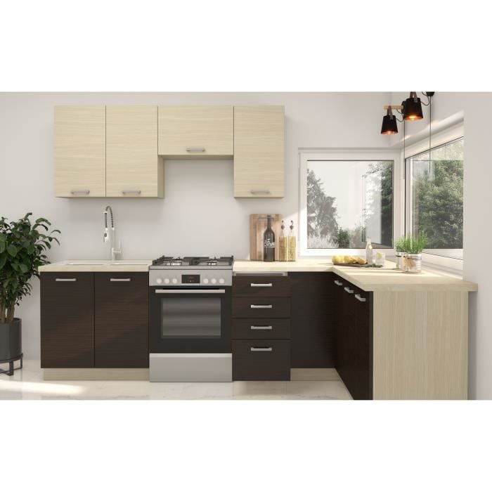 CHAMONIX Cuisine complete d'angle rÈversible (gauche / droit) - DÈcor chene - L400 x P52 x H82 cm - Plan de travail non inclus