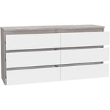 Commode CHELSEA 6 Tiroirs - Couleur blanc/béton clair - L 154 x P 42,2 x H 79,9 cm