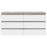Commode CHELSEA 6 Tiroirs - Couleur blanc/béton clair - L 154 x P 42,2 x H 79,9 cm