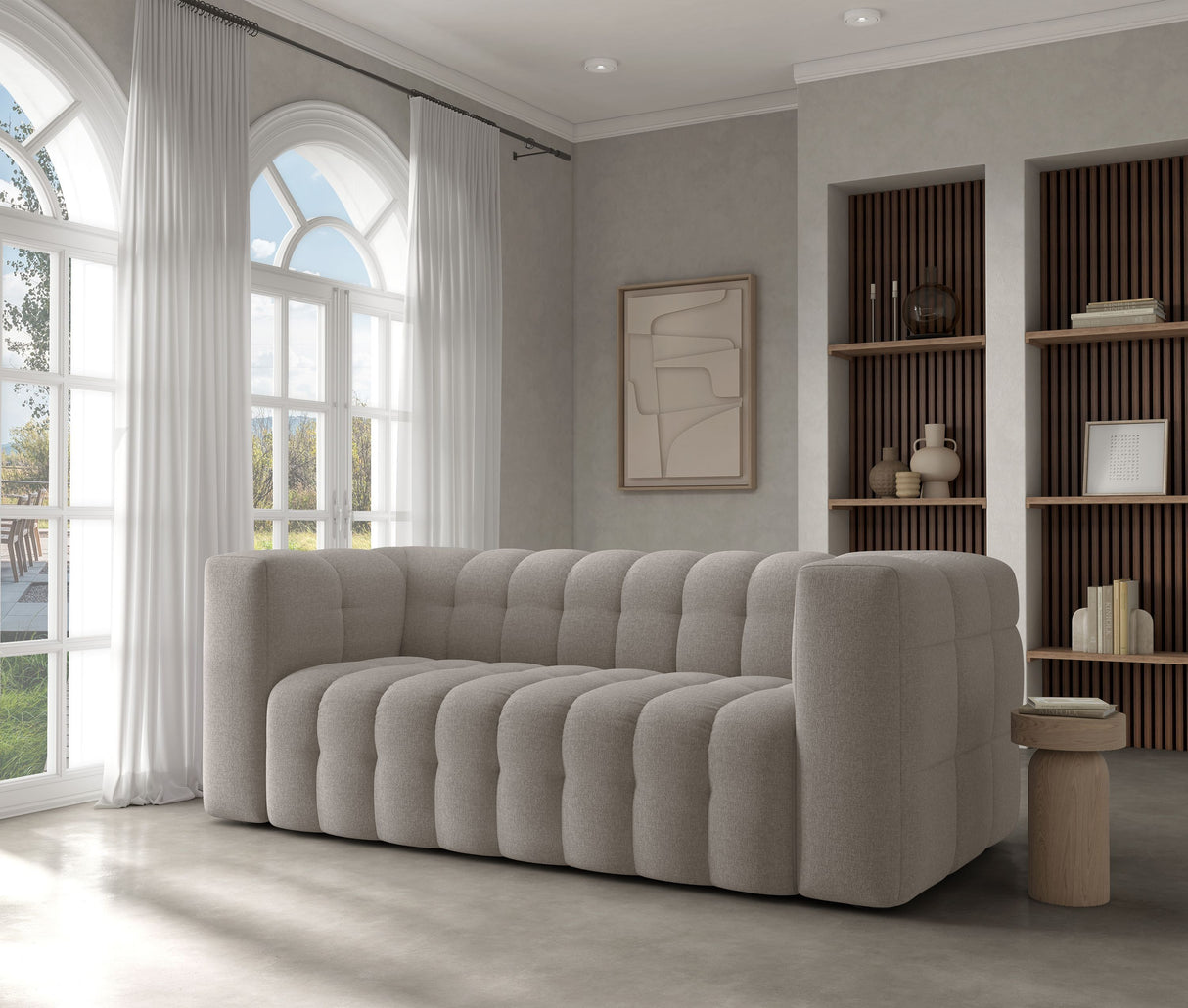 Canapé fixe - 3 places - CHESTER - Tissu Beige - 212 x 105 x 76 cm