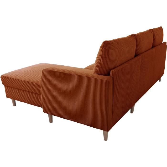 Canapé d'angle fixe - 3 places - CHIPY - Tissu Lincoln Terracotta - Pieds bois nature - 192 x 82 x 138 cm