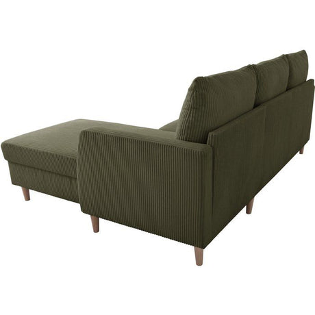 Canapé d'angle fixe - 3 places - CHIPY - Tissu Lincoln Kaki - Pieds bois nature - 192 x 82 x 138 cm