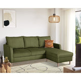 Canapé d'angle fixe - 3 places - CHIPY - Tissu Lincoln Kaki - Pieds bois nature - 192 x 82 x 138 cm