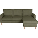 Canapé d'angle fixe - 3 places - CHIPY - Tissu Lincoln Kaki - Pieds bois nature - 192 x 82 x 138 cm
