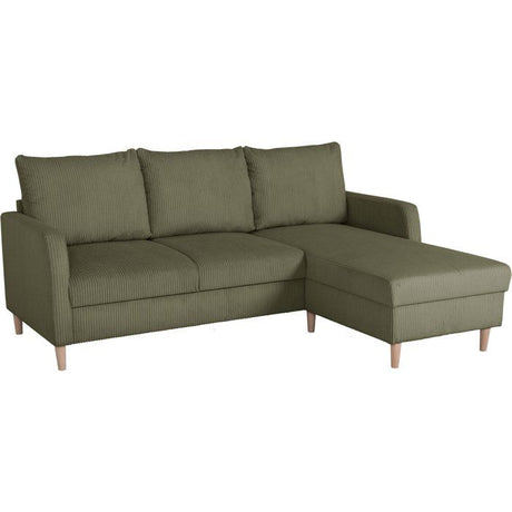Canapé d'angle fixe - 3 places - CHIPY - Tissu Lincoln Kaki - Pieds bois nature - 192 x 82 x 138 cm
