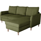 Canapé d'angle fixe - 3 places - CHIPY - Tissu Lincoln Kaki - Pieds bois nature - 192 x 82 x 138 cm
