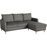 Canapé d'angle fixe - 3 places - CHIPY - Tissu Lincoln Anthracite - Pieds bois nature - 192 x 82 x 138 cm