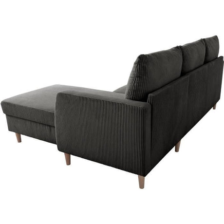 Canapé d'angle fixe - 3 places - CHIPY - Tissu Lincoln Anthracite - Pieds bois nature - 192 x 82 x 138 cm
