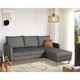 Canapé d'angle fixe - 3 places - CHIPY - Tissu Lincoln Anthracite - Pieds bois nature - 192 x 82 x 138 cm